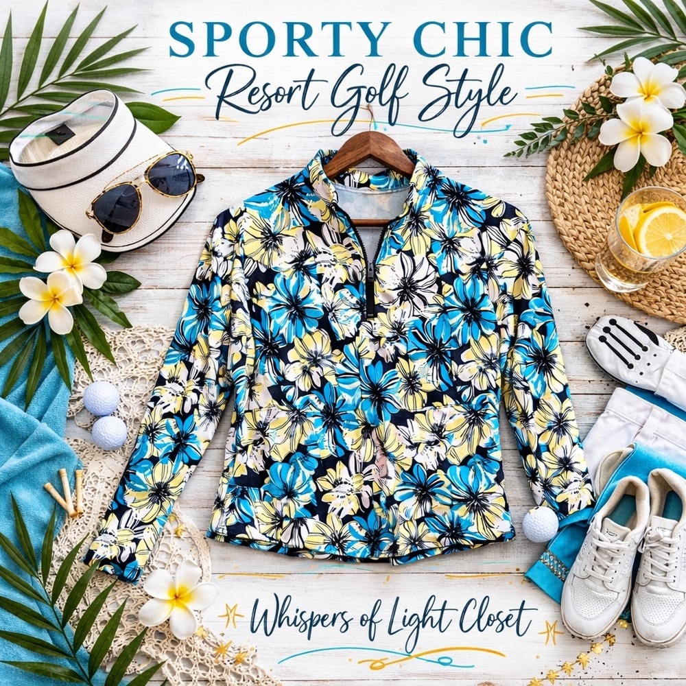 Sport Haley Floral Quarter Zip Golf Pullover Top Women M Resort Athletic